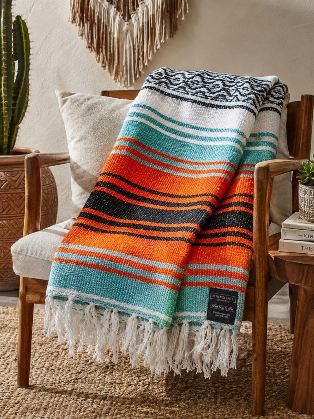 Benevolence LA Authentic Mexican Falsa Blanket Mandarin 50x70 Yoga Throw NWT